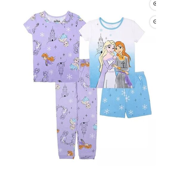 Disney Frozen Girls 4 Piece Pajama Set, Size 6 - Picture 1 of 6